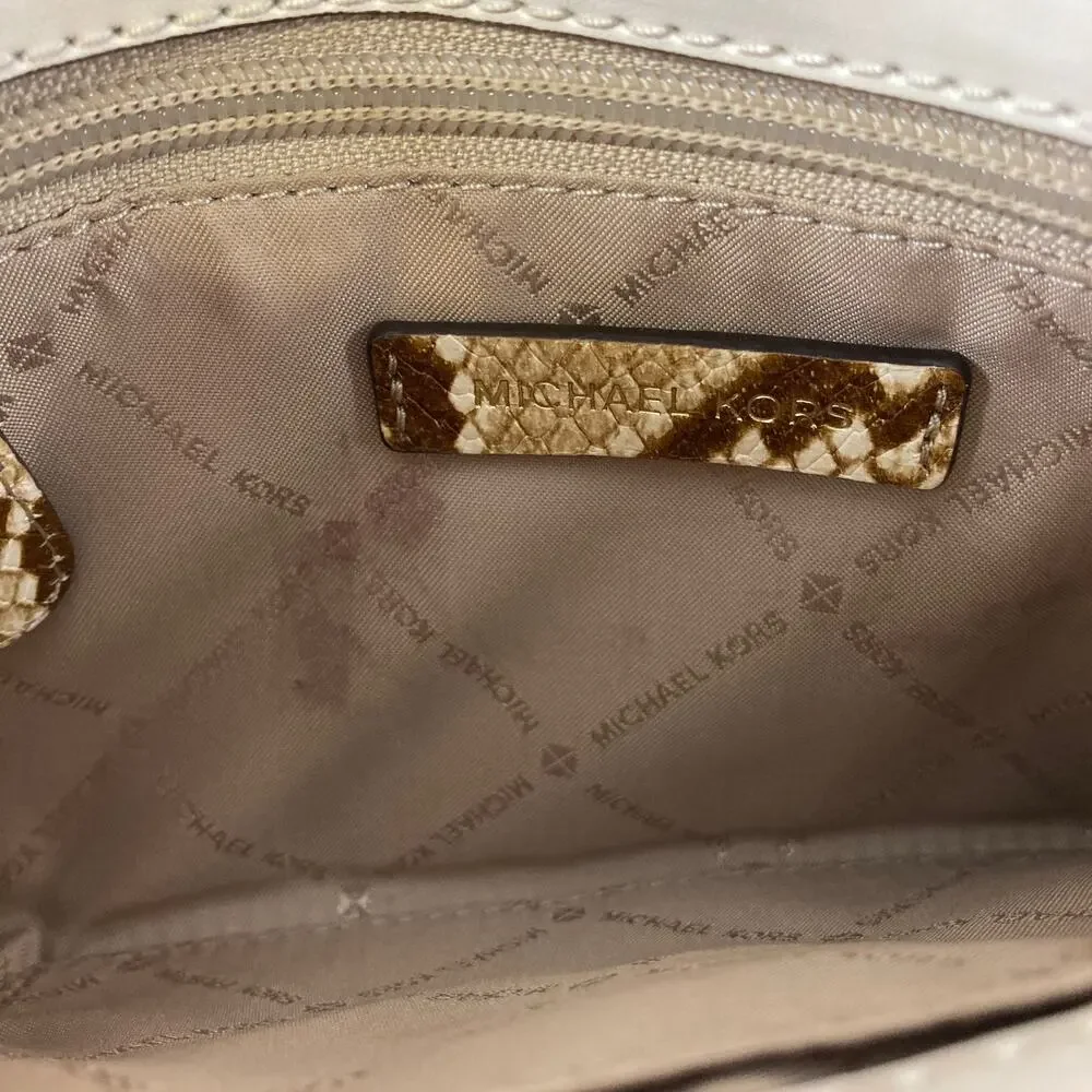 MICHAEL KORS SMALL STRAW AND LEATHER SNAKE PRINT CROSSBODY